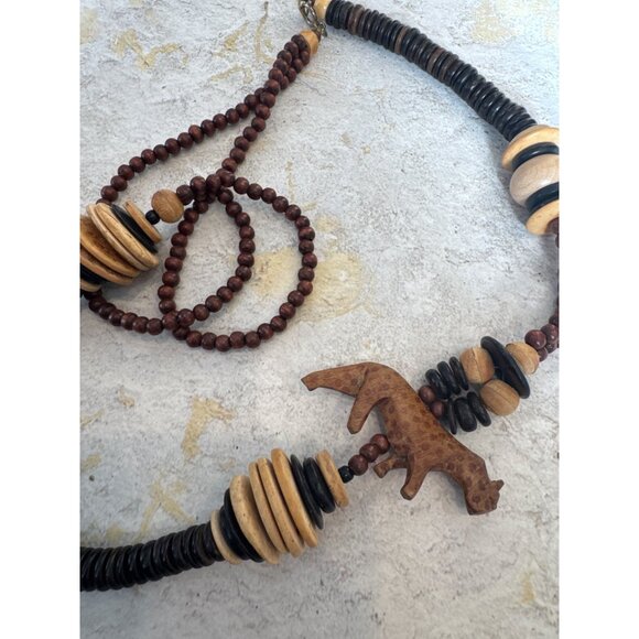 Vintage Wooden Tribal African Bead Necklace - Picture 5 of 5